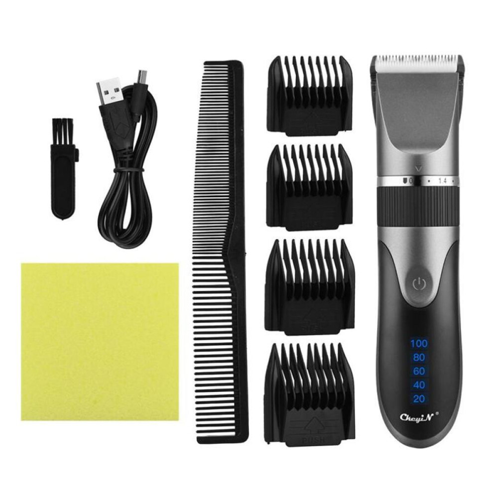 (grey) Usb Rechargeable Ceramic Hair Clipper Electric Men Barber Hair Cutting Machine Trimmer Shaver Cordless Hair Trimmer