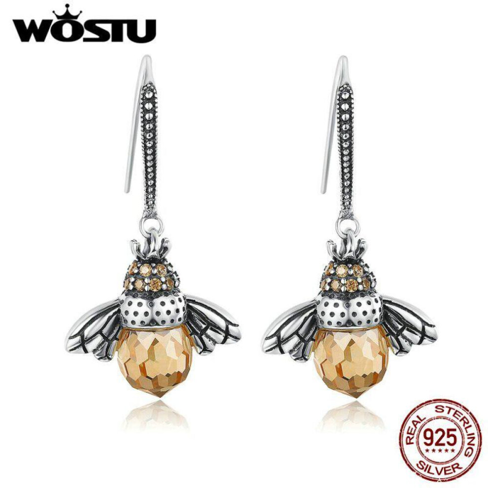 (silver, Earrings) Wostu 925 Sterling Silver Lovely Bee Drop Earrings For Women Fine Jewelry