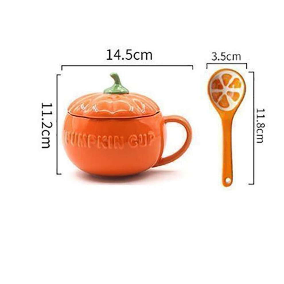 (orange, big) Cartoon Cute Ceramic Pumpkin Cup With Lid Breakfast Cup Dessert Soup Cup Oatmeal Cup Student Water Cup Mug