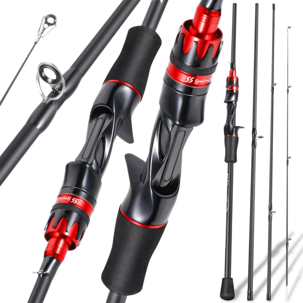 (Casting) Sougayilang Portable 4-section Fishing Rod 2.1m Fishing Rod Carbon Fiber Spinning Fishing Rod Fishing Gear