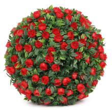 (red) 1PC Artifical Plant Ball 20cm Artificial Flower Ball Faux Flowers with Eucalyptus Decorative Balls for Backyard Balcony Garden Wedding and Home Decor