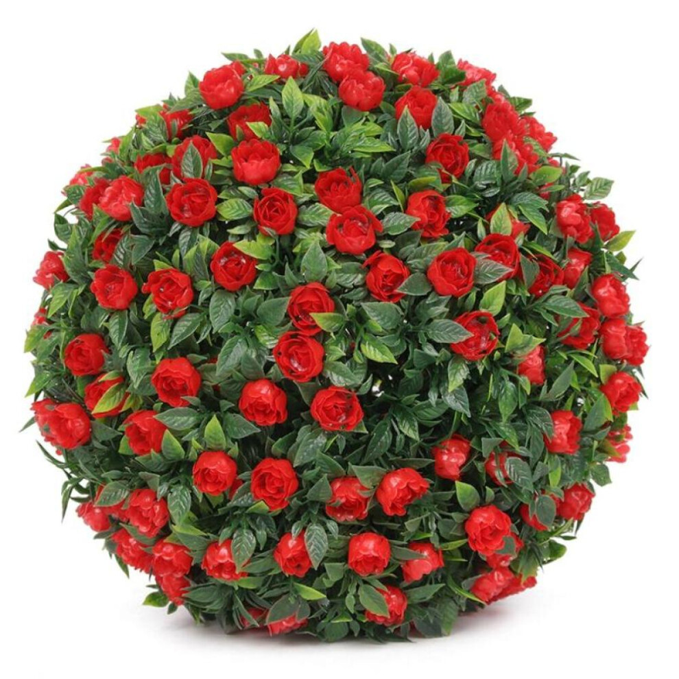 (red) 1pc Artifical Plant Ball 20cm Artificial Flower Ball Faux Flowers With Eucalyptus Decorative Balls For Backyard Balcony Garden Wedding And Home Decor