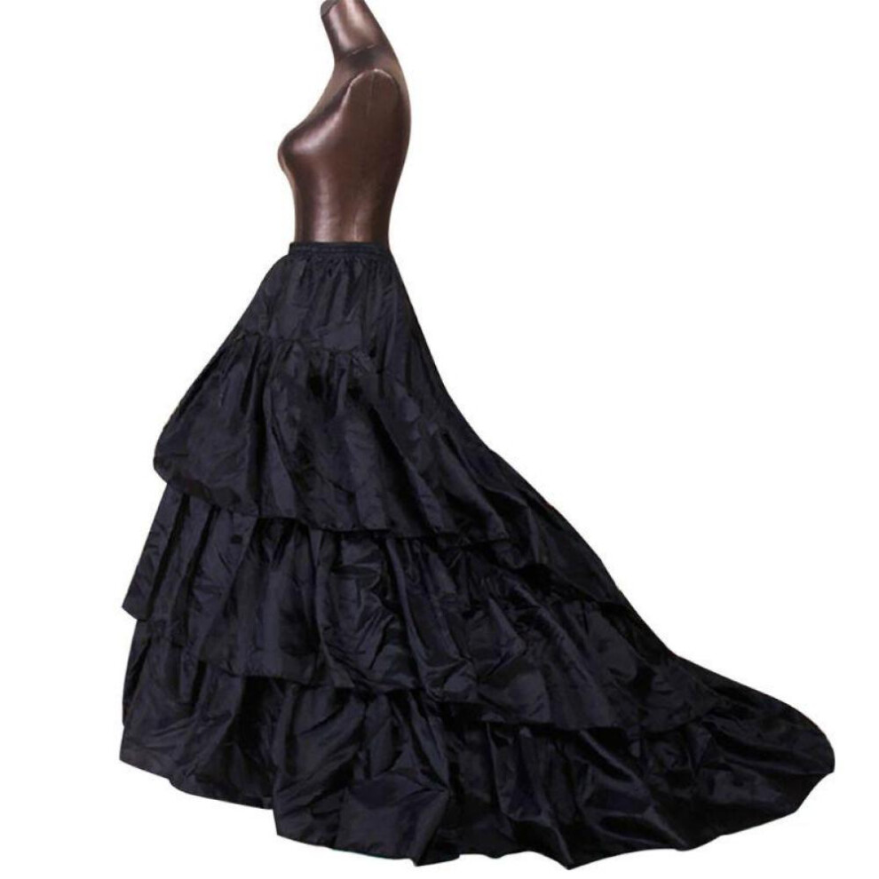(black) Wedding Bridal Dress Trailing Skirt Large 3-layer Ruffled Petticoat Elastic Waist Black White Lolita