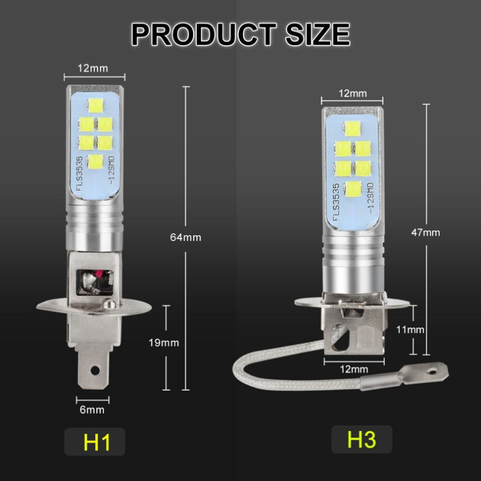 (H3) 2pcs H1 H3 Led Bulbs Car Fog Lamp Super Bright 1400lm 6500k White Driving Lamp Car Lights Dc 12v 24v Auto Lamp