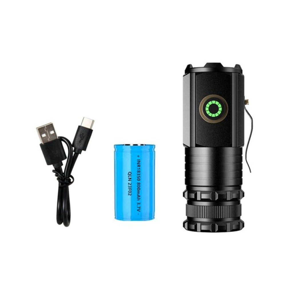 (black, with battery) High Power 3 Led Mini Led Flashlight 2000lm Portable Torch Type-c Rechargeable Ip68 Camping Lantern With Tail Magnet