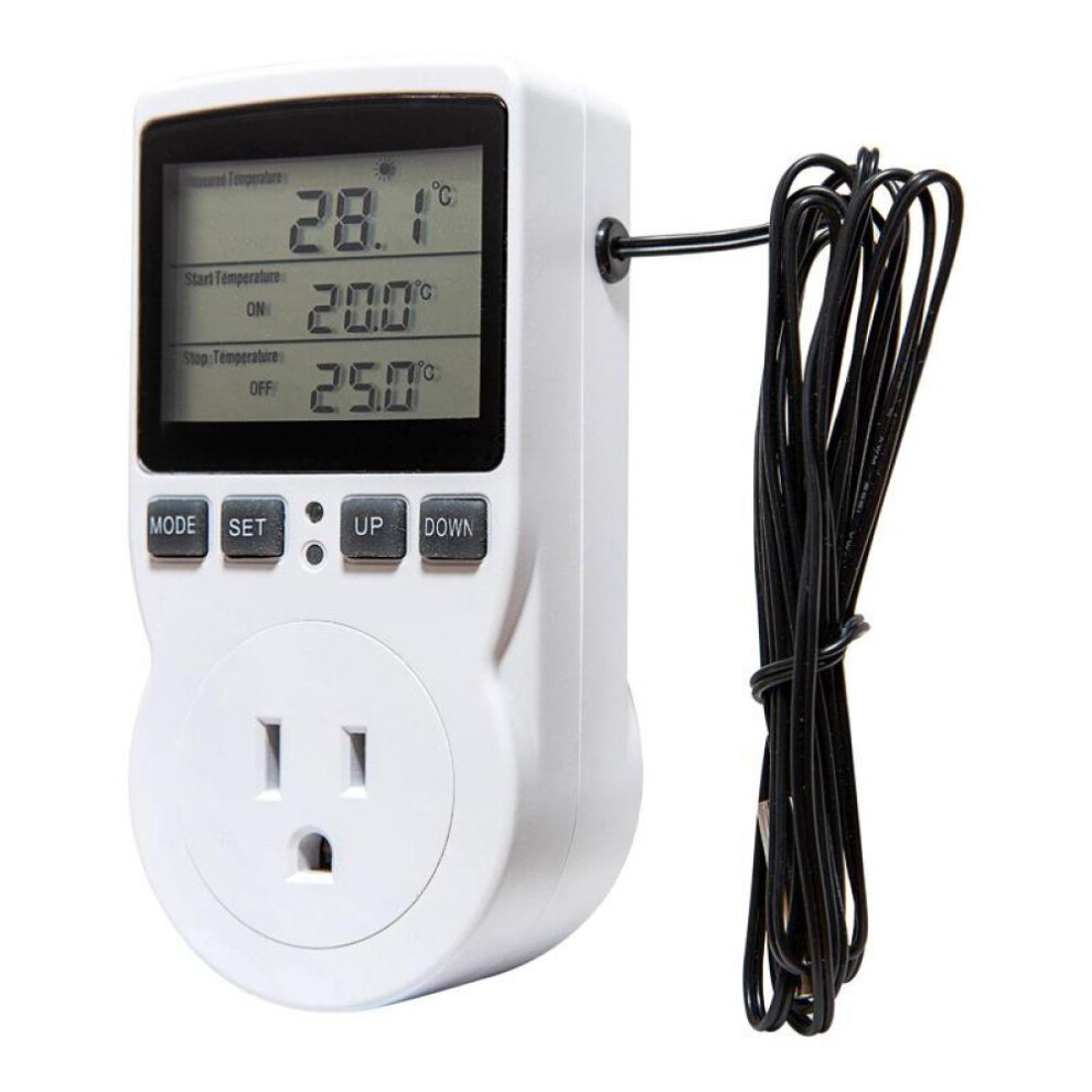 (US) Digital Temperature Controller Power Socket Outlet Eu Plug Thermostat With Timer Switch Sensor Probe Heating Cooling