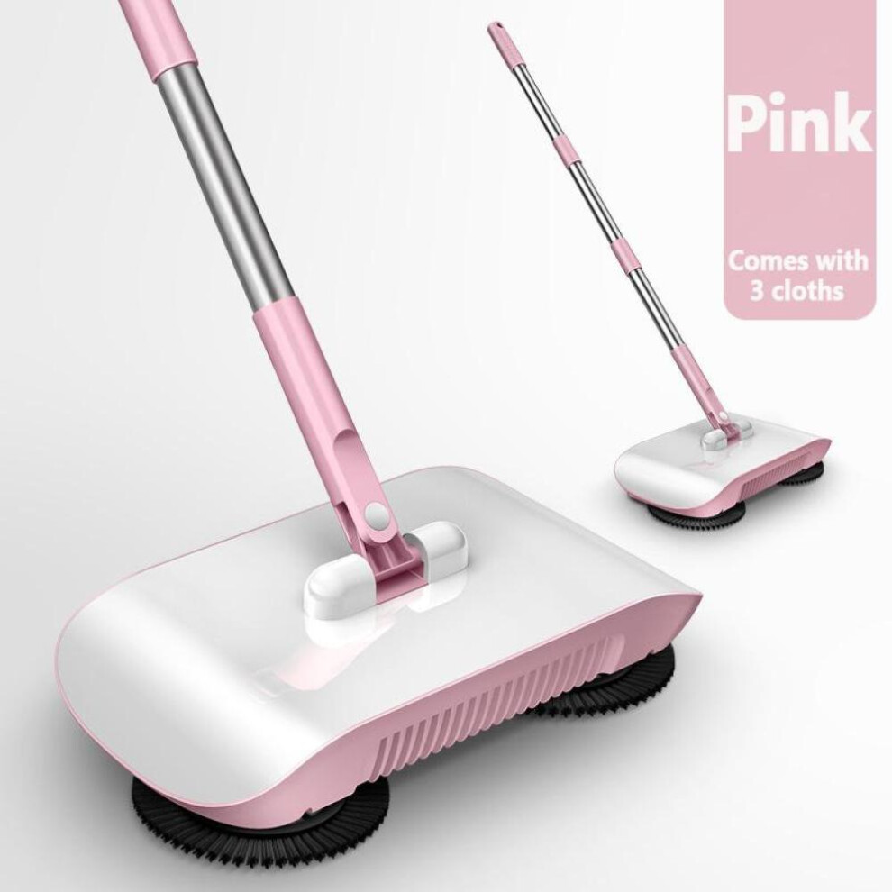 (pink, Comes with 3 cloths) Household Floor Sweeper With Dustpan Set 2 In 1 Machine Cleans Dust Manual Hand Push Mop Vacuum Cleaner