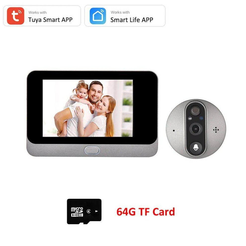 (Doorbell Camera R9 64G) 4.3" Smart Tuya 1080p Wifi Door Bell Eye Peephole Camera 5000mah Battery Pir Motion Detector Ir Home Digital Viewer