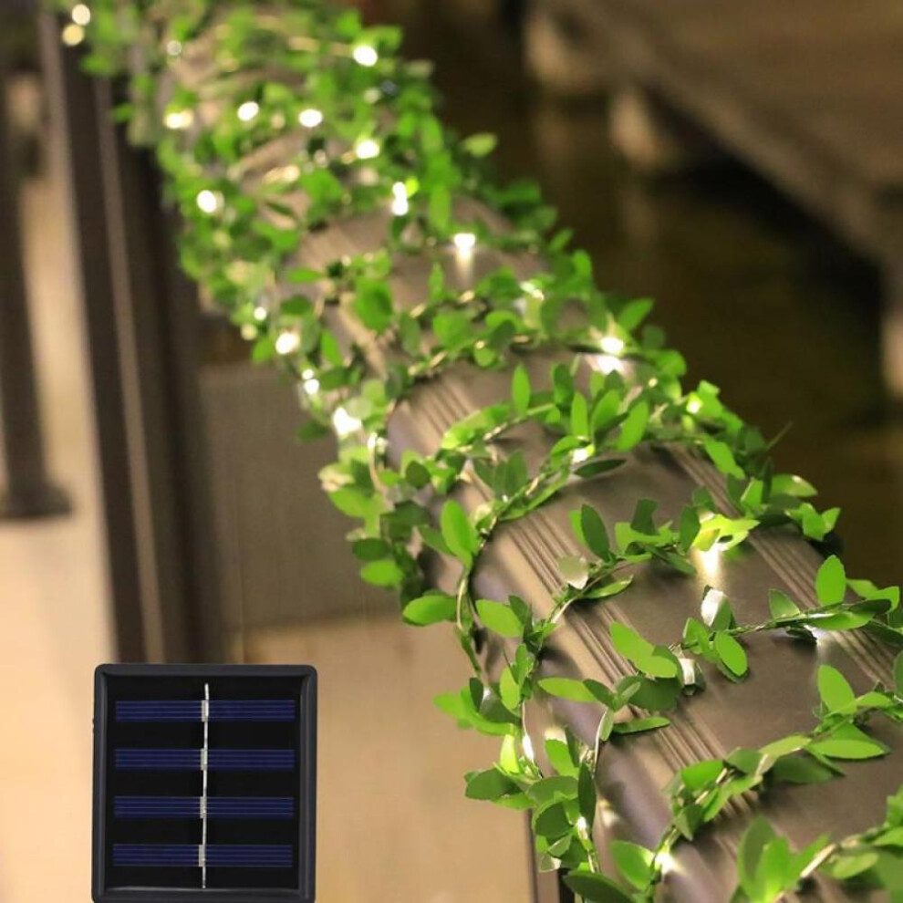 (Small leaves) Outdoor Solar Simulation Green Leaf Rattan Led Copper Wire Lamp Maple Leaf Ivy Festival Outdoor Garden Lights String Lights