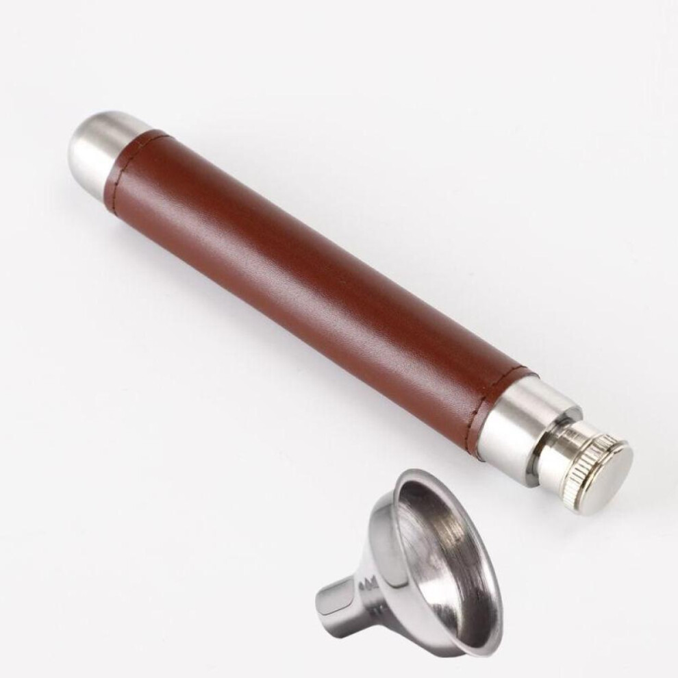(brown) Portable Mini Hip Flask 1.5oz Whisky Vodka + Funnel Stainless Steel Hip Flask Personalized Pen Holder Shape Flagon Men&apos;s Gift