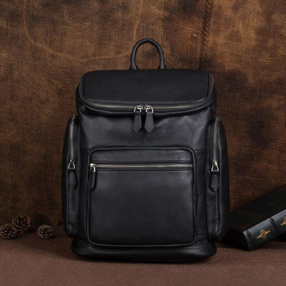 (black) Johnature Vintage Genuine Leather Men Backpack Large Capacity Outdoor Travel Bags Natural Soft Cowhide Fashion Laptop Backpacks