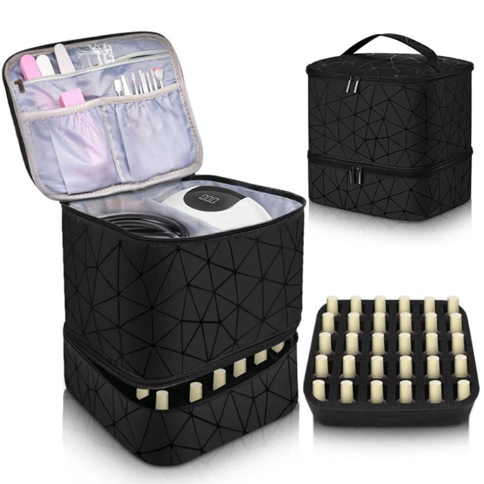 (black) Pu Nylon Nail Organizer Double Layer Cosmetic Organizer Bag New Makeup Bag  Nail Polish Gel