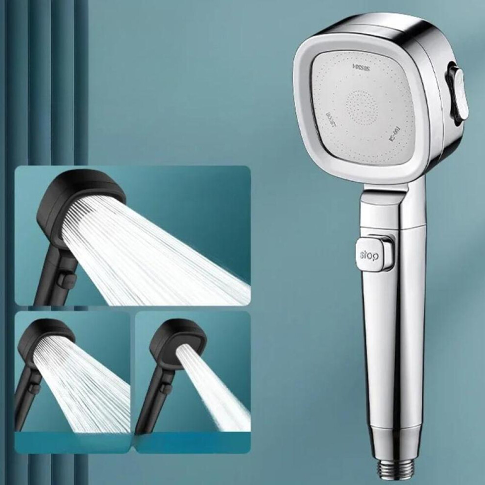 (silver) Adjustable High Pressure Shower Head with Water Massage