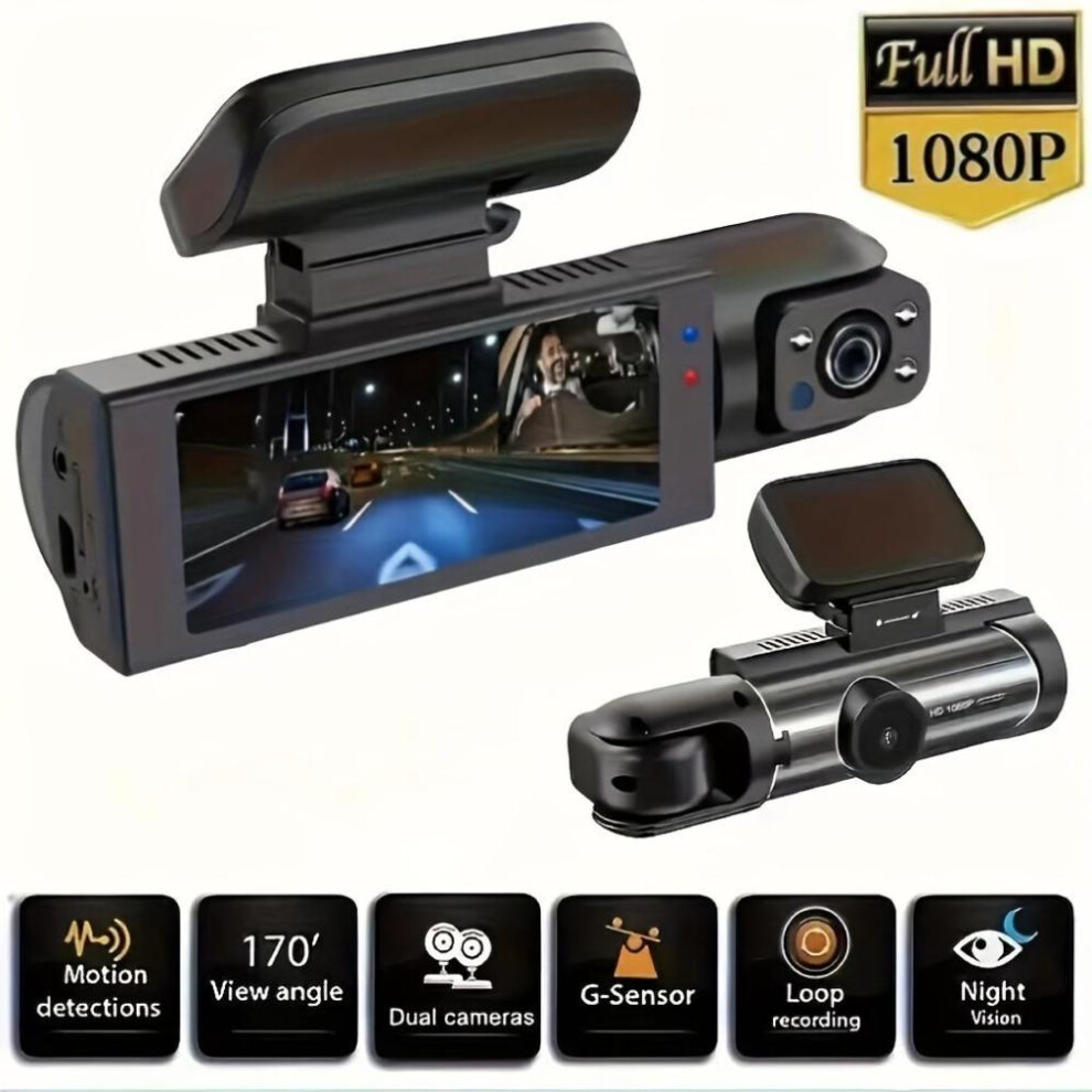 (as The picture, Front And Inside) 1080p Full Hd Dual Dash Cam - Wide Angle Front And Inside Recording, 3.16" Lcd Display, 170 View, Night Vision