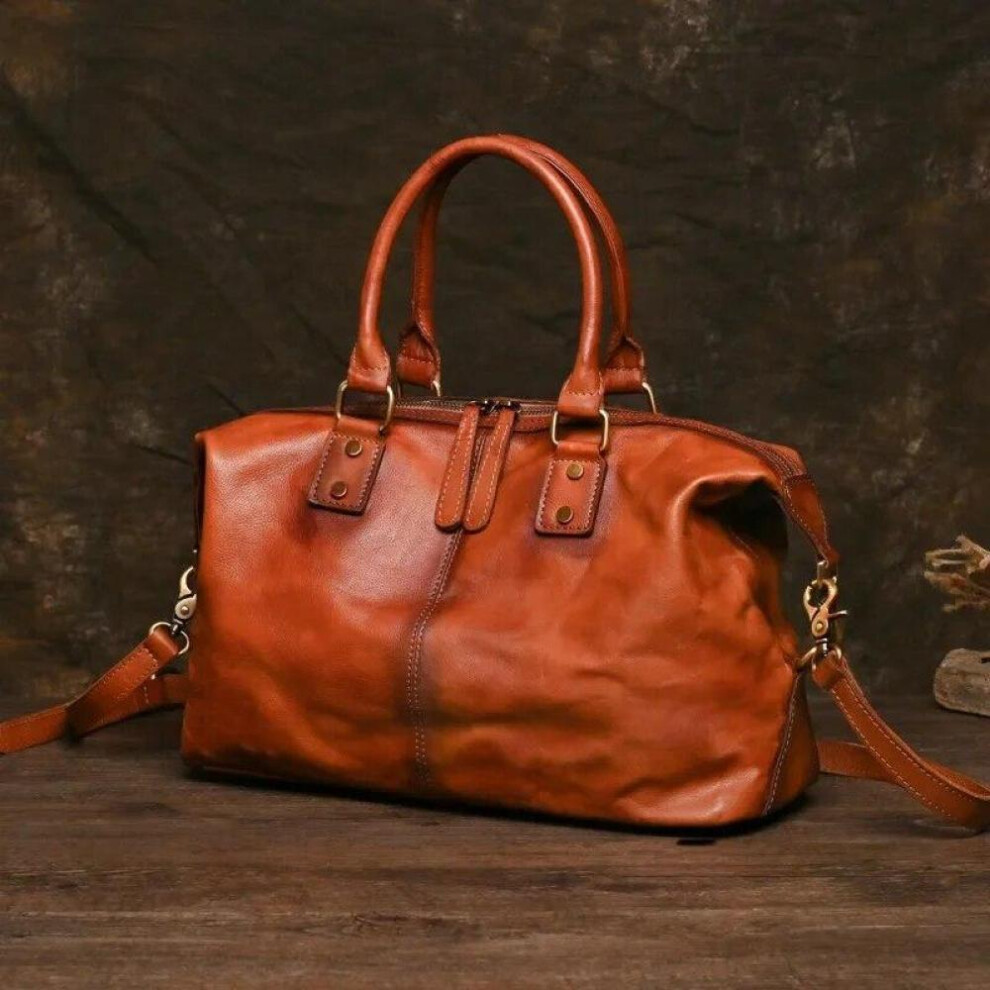 (brown) Retro Genuine Leather Travel Tote Bag For Men Soft Cowhide Unisex Travel Duffel Large Shoulder Bag 2024 Male Luggage Duffle Bags