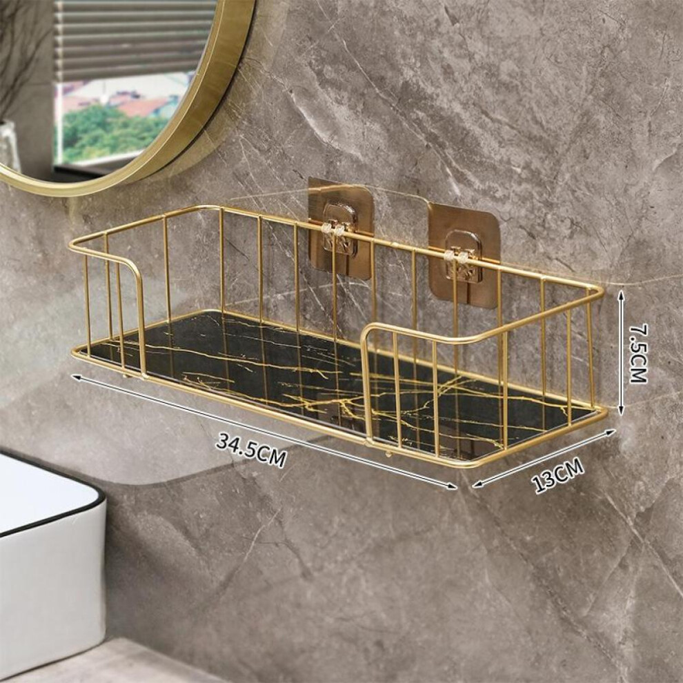 (black,gold) Luxury Bathroom Shelf Without Drilling Iron Wall Shelf With Marble Style Glass Plate Makeup Storage Rack Bathroom Accessories