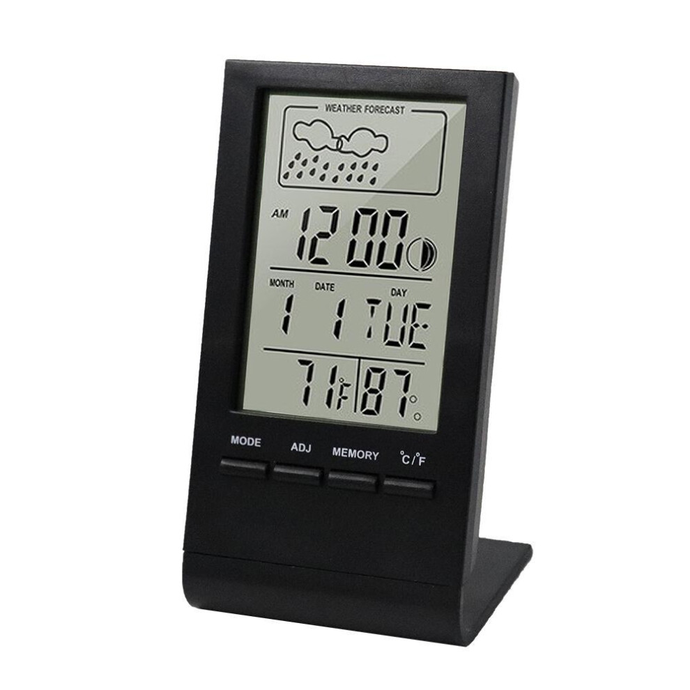 (black) Mini Digital Thermometer Hygrometer Indoor Temperature Humidity Meter Gauge Clock  Forecast Max Min Value Display