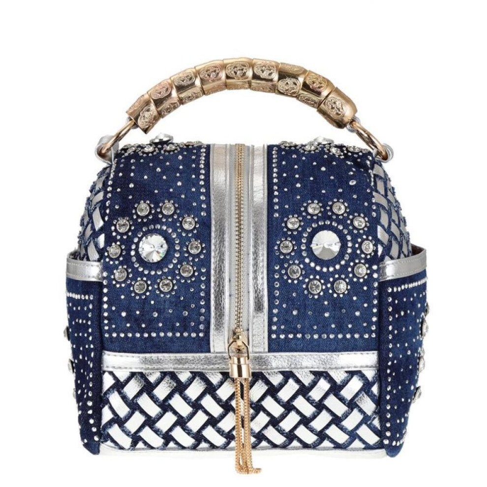 (silver) Designer Woven Women Handbag Famous Brand Rhinestone Totes Shoulder Bag Luxury Bags Denim Bag