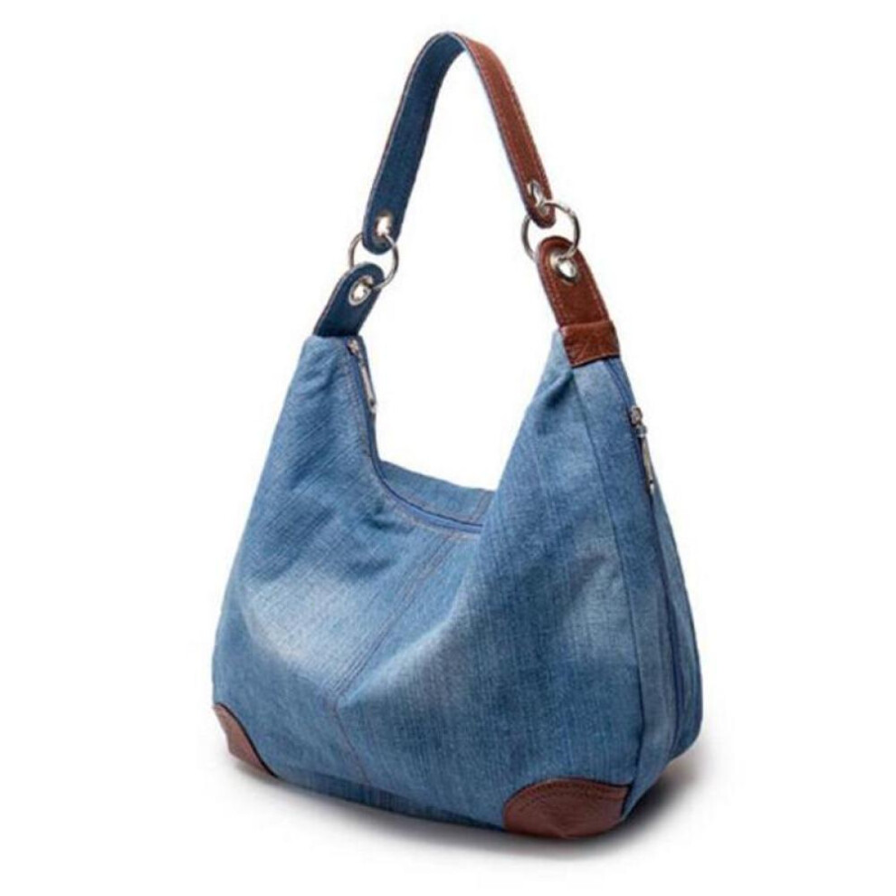 (blue) Large Luxury Ladies Denim Handbag Big Shoulder Bag Blue Jeans Handbag Jean Denim Tote Crossbody Ladies Shoulder Bag