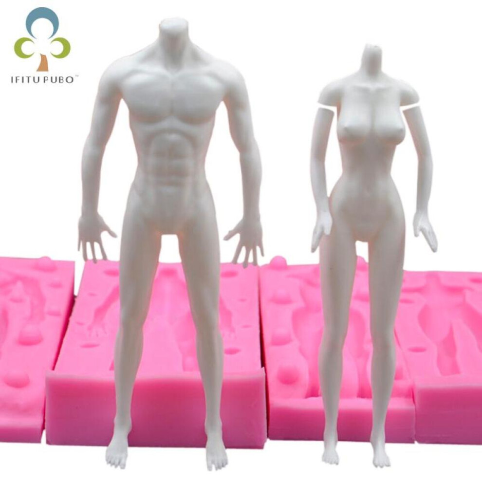 (pink, men) Silicone Mold Doll Body Shape 3D Fondant Tool Handmade Diy Chocolate Baking Decorating Mould