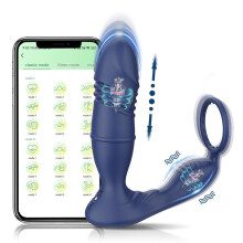 (blue) Male Thrusting Prostate Massager Bluetooth APP Vibrator for Men Gay Anal Plug Wireless Remote Butt Plug Sex Toy for Couples
