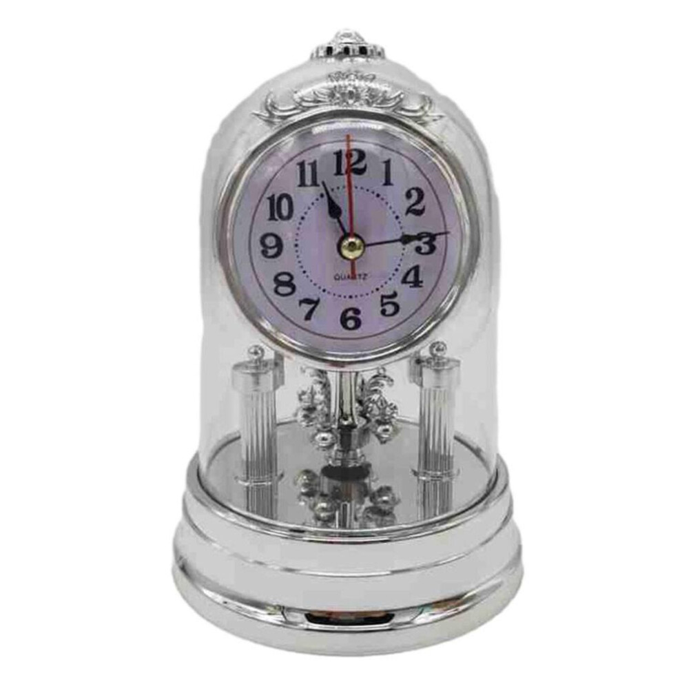 (Silver) Classic Vintage Clock European Style Desk Antique Clock With Pendulum And Chime Silver