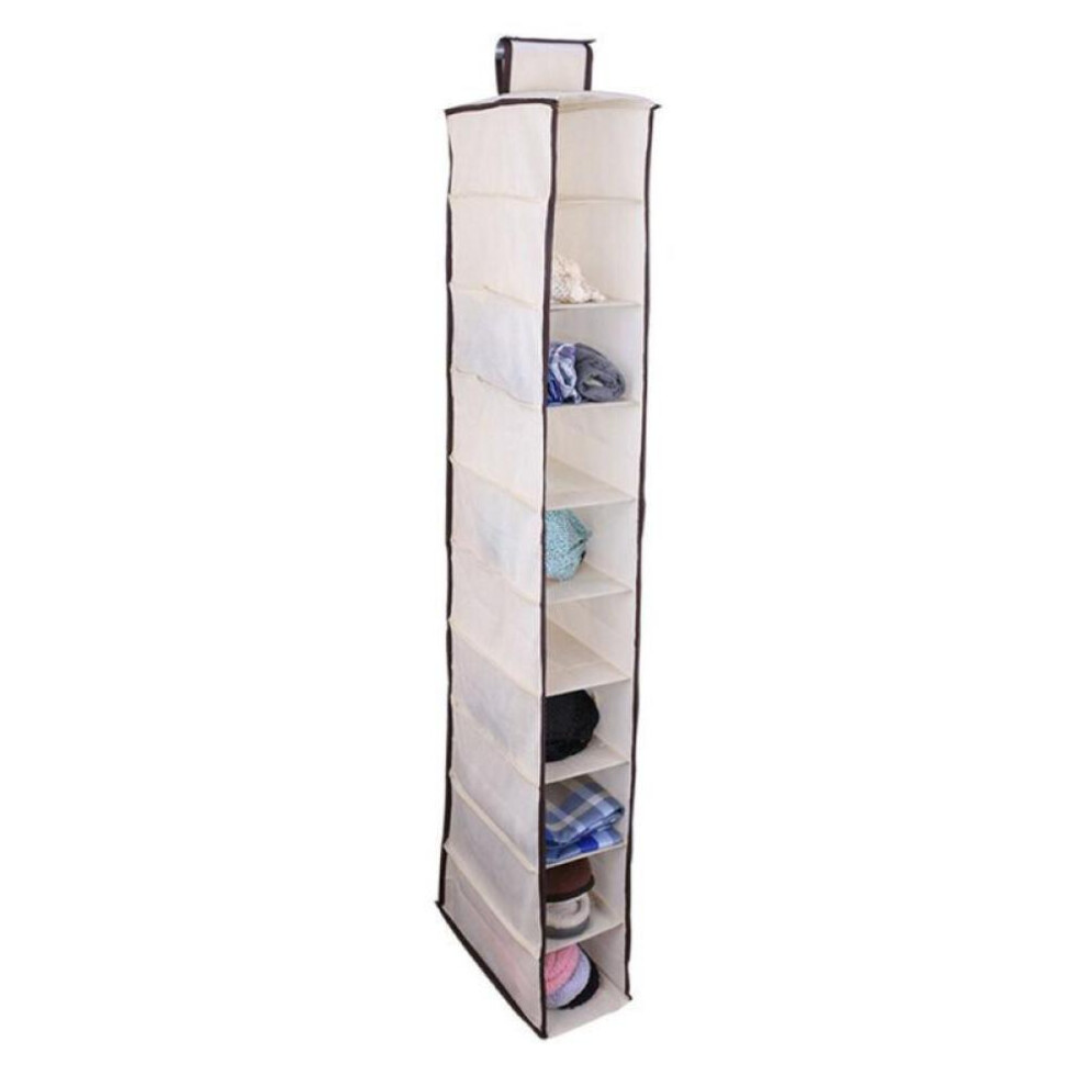 (beige) 10 Pockets Hanging Clothes Storage Underwear Bag Shoes Organiser Home Room Clothes Holder Hanger Wardrobe Shelf Box