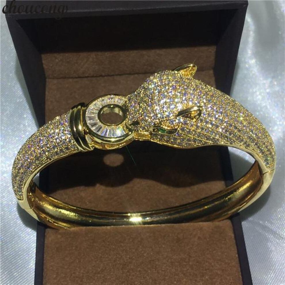 (gold) Leopard Bracelet Mirco Pave 400pcs Diamond Zirconia Stone White Gold Filled Engagement Bangle For Women Wedding Accessaries