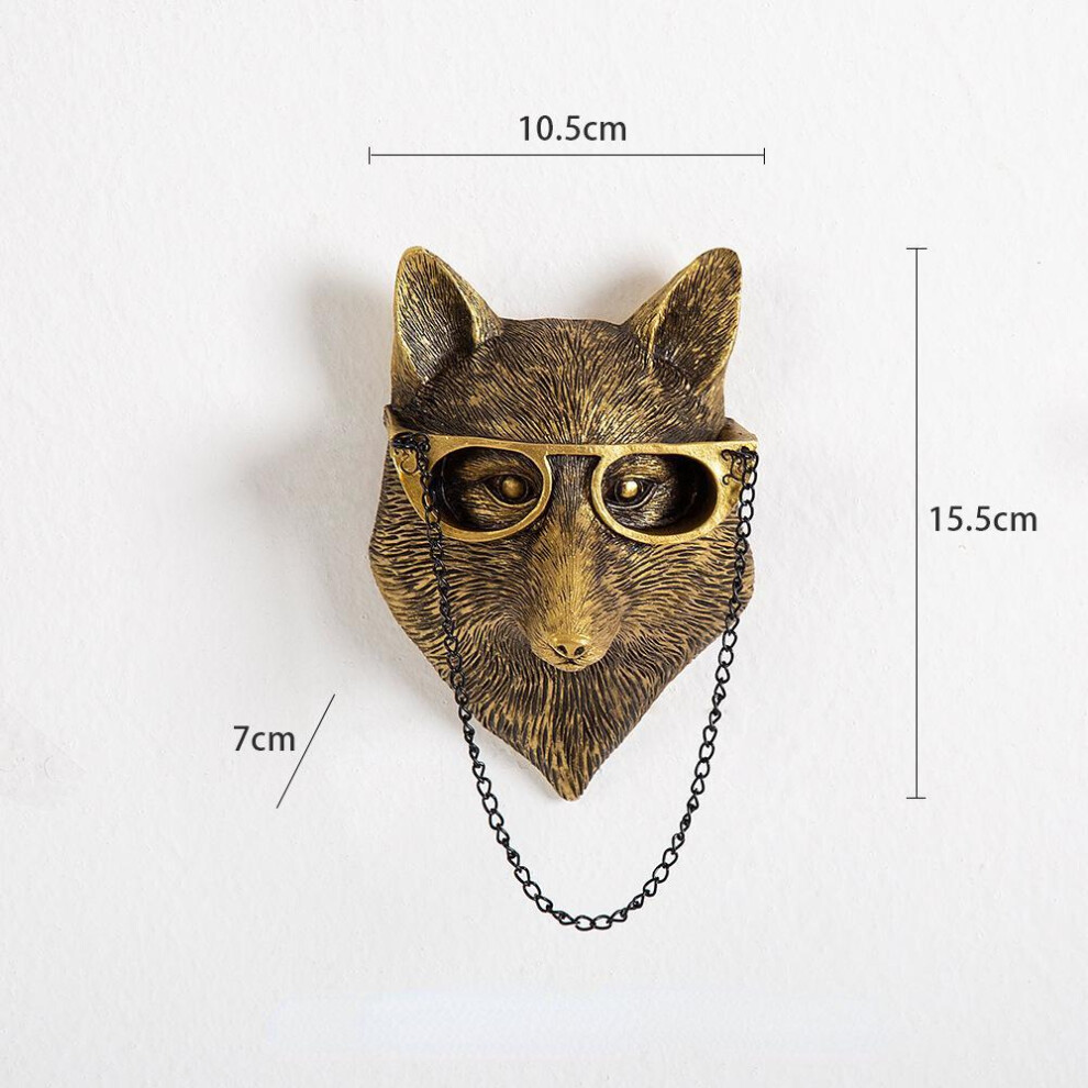 (Fox) Antique Bronze Resin Animal Pendant Deer Head Wall Storage Hook Up Background Wall Hang Decor Living Room Decorative Figurines