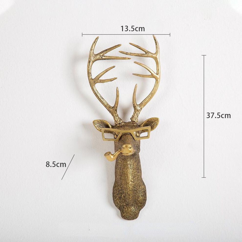 (Deer) Antique Bronze Resin Animal Pendant Deer Head Wall Storage Hook Up Background Wall Hang Decor Living Room Decorative Figurines