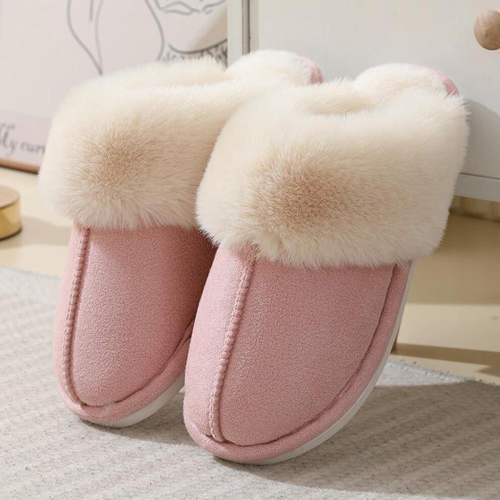 (pink, 35-36) Popular Winter Home Slippers For Men And Women Couples Indoor And Outdoor Warm Slippers Cotton Slippers