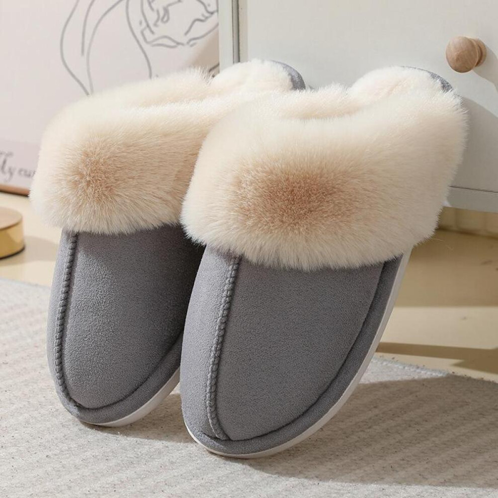 (grey, 43-44) Popular Winter Home Slippers for Men and Women Couples Indoor and Outdoor Warm Slippers Cotton Slippers