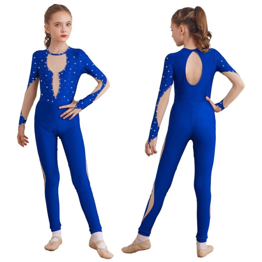 (royal blue, 5-6 Years) Girls Skating Bodysuit Ballet Dance Unitard Gymnastics Jumpsuit Leotard Dancewear Long Sleeve Catsuit