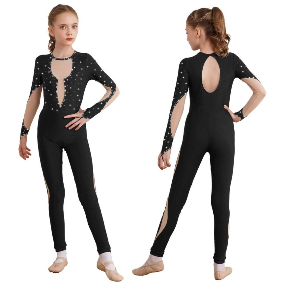 (black, 7-8 Years) Girls Skating Bodysuit Ballet Dance Unitard Gymnastics Jumpsuit Leotard Dancewear Long Sleeve Catsuit