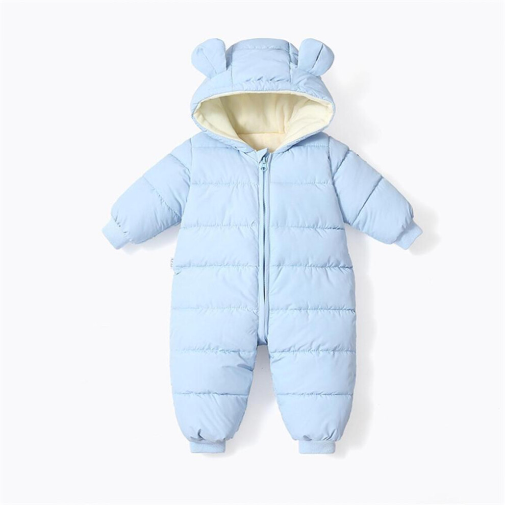 (sky blue, 66) Baby Girls Boys Snowsuit Winter Coat Newborn Thick Zipper Jumpsuit Infant Windproof Hooded Fleece Romper Outerwear