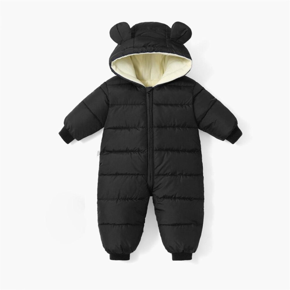 (black, 73) Baby Girls Boys Snowsuit Winter Coat Newborn Thick Zipper Jumpsuit Infant Windproof Hooded Fleece Romper Outerwear