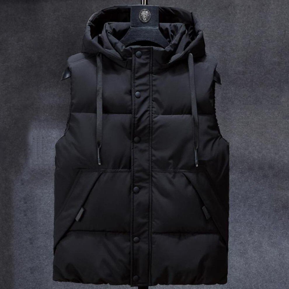 (black, 2XL) Plus Size L-7xl Autumn Winter Men Vest Hooded  New Casual Sleeveless Jackets For Men Warm Parkas