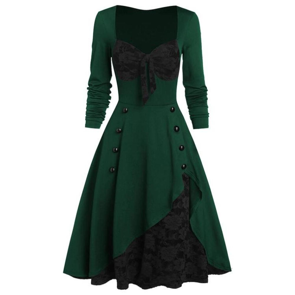 (green, 5XL) Halloween Women Medieval Vintage Gothic Renaissance Dress  Cosplay Palace Retro Lace Stitching Button Long Sleeve Ladies Dress Dress Plus Size