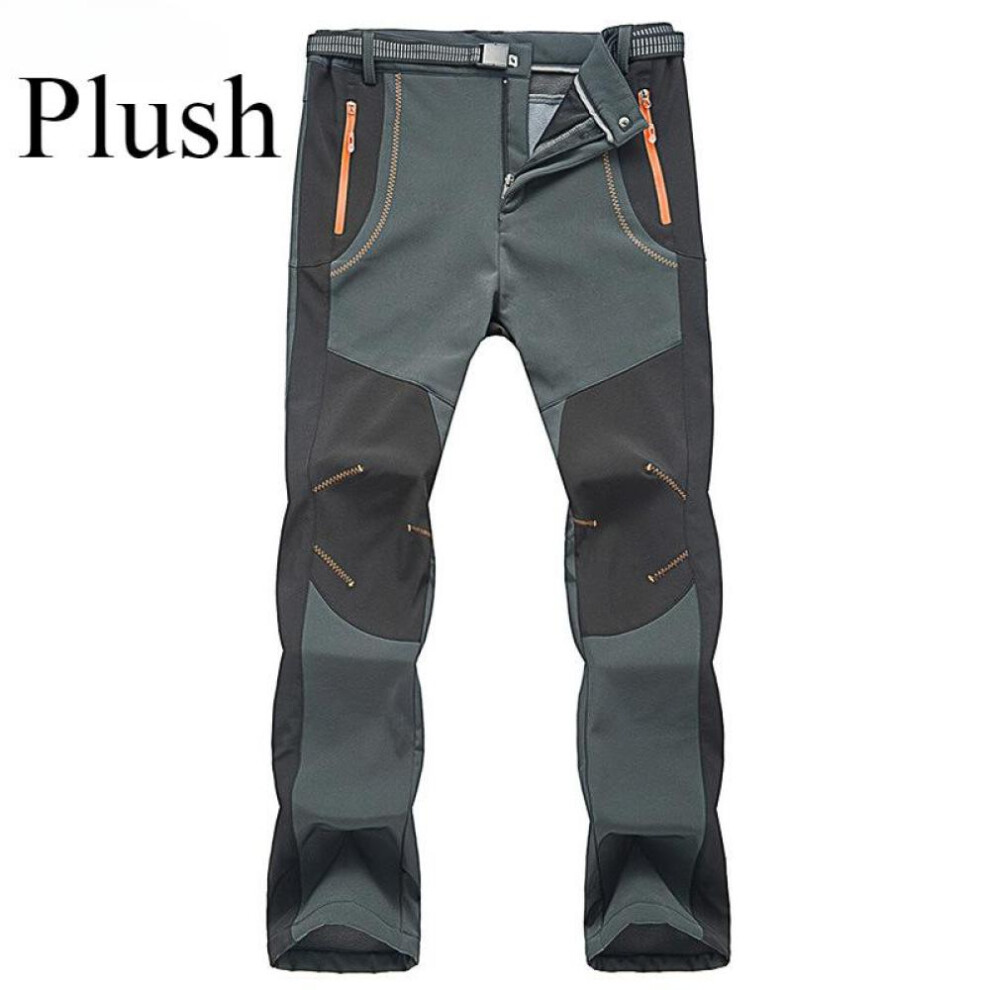 (grey, 5XL) Men  Fleece Hiking Pants Winter Warm Waterproof Windproof Rain Quick Drying Trousers Trekking Camping Outdoor Soft Shell Thick Ski Pants
