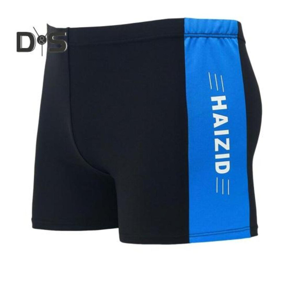(lake blue, 5XL) Adult Men Swimming Trunks Mid-rise Elastic Waist Patchwork Color Water Repellent Swimwear Quick Drying Swimming Trunks Swim Shorts