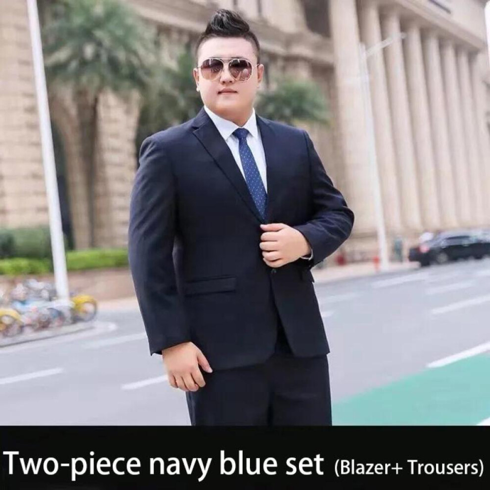 (navy blue, 7XL) Jacket + Pants 2 Pieces Set Fashion Plus Size Men&apos;s Casual Boutique Business Dress Wedding Groom Suit Coat Blazers Trousers S-9xl