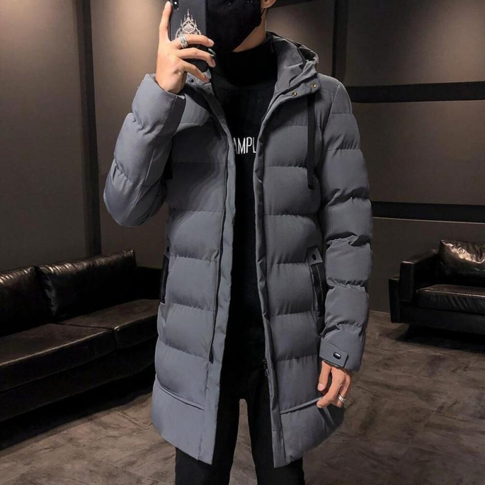 (grey, XS) Men&apos;s Hooded Down Jacket Mid-length Winter Hooded Thicken Mid-length Hooded Men Warm Coat Winter Puffer Jacket Parka Overcoat