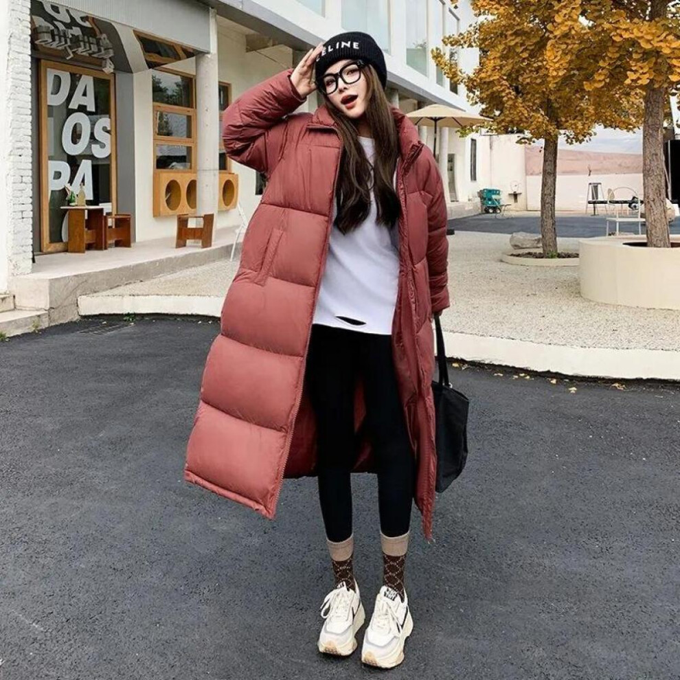 (wine red, L) Winter Long Parkas Jacket Women Casual Thick Down Cotton Puffer Coat Windproof Warm Quilted Outwear Loose Standing Collar Cotton Jacket