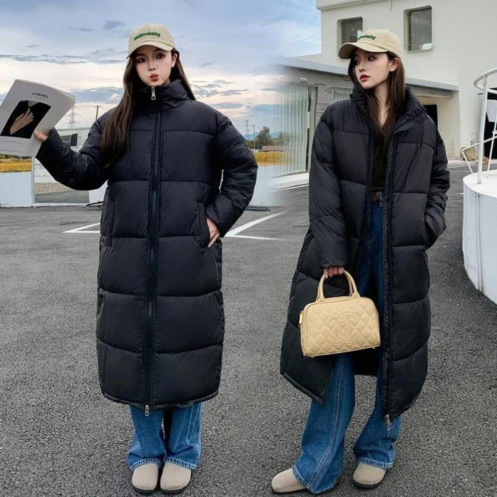 (black, XXXL) Winter Long Parkas Jacket Women Casual Thick Down Cotton Puffer Coat Windproof Warm Quilted Outwear Loose Standing Collar Cotton Jacket