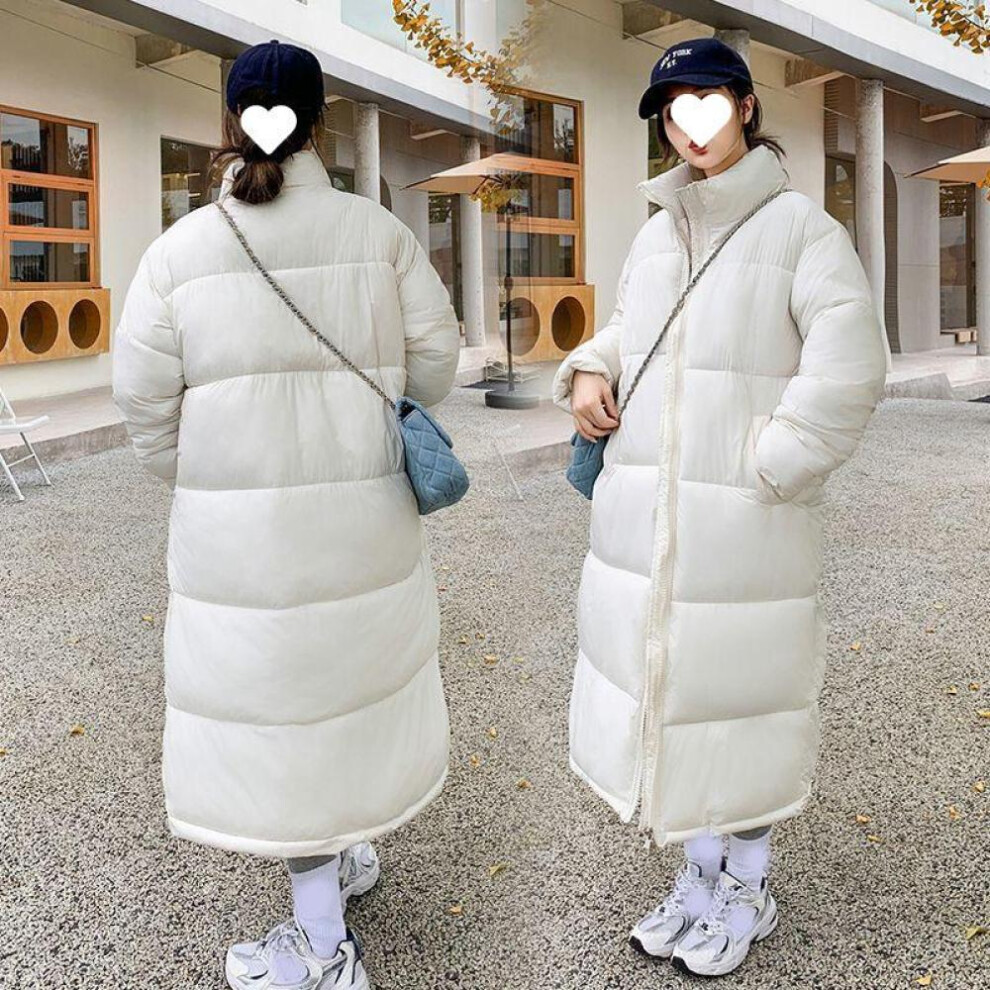 (off white, XXXL) Winter Long Parkas Jacket Women Casual Thick Down Cotton Puffer Coat Windproof Warm Quilted Outwear Loose Standing Collar Cotton Jacket