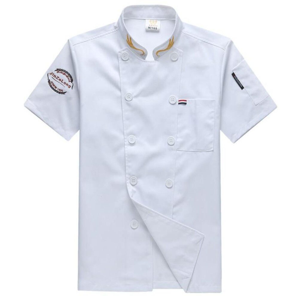 (white, XL) Unisex Kitchen Hotel Chef Uniform Bakery Food Service Cook Mesh Back Stand Collar Short Sleeve Shirt Breathable Double Breasted Chef Jacket Clothes
