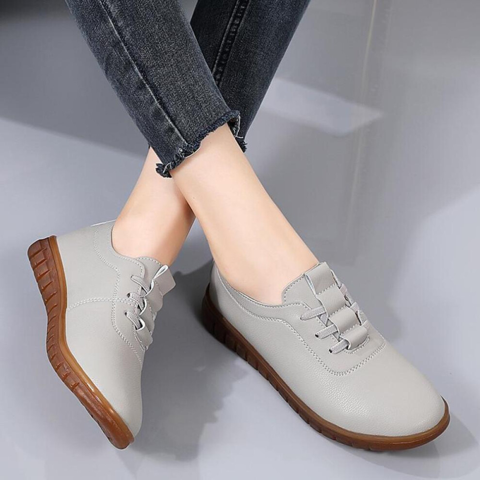 (grey, 41) Women Soft Loafers Slip on Casual Elegant Summer Sneakers Breathable Leather Moccasins Shoes