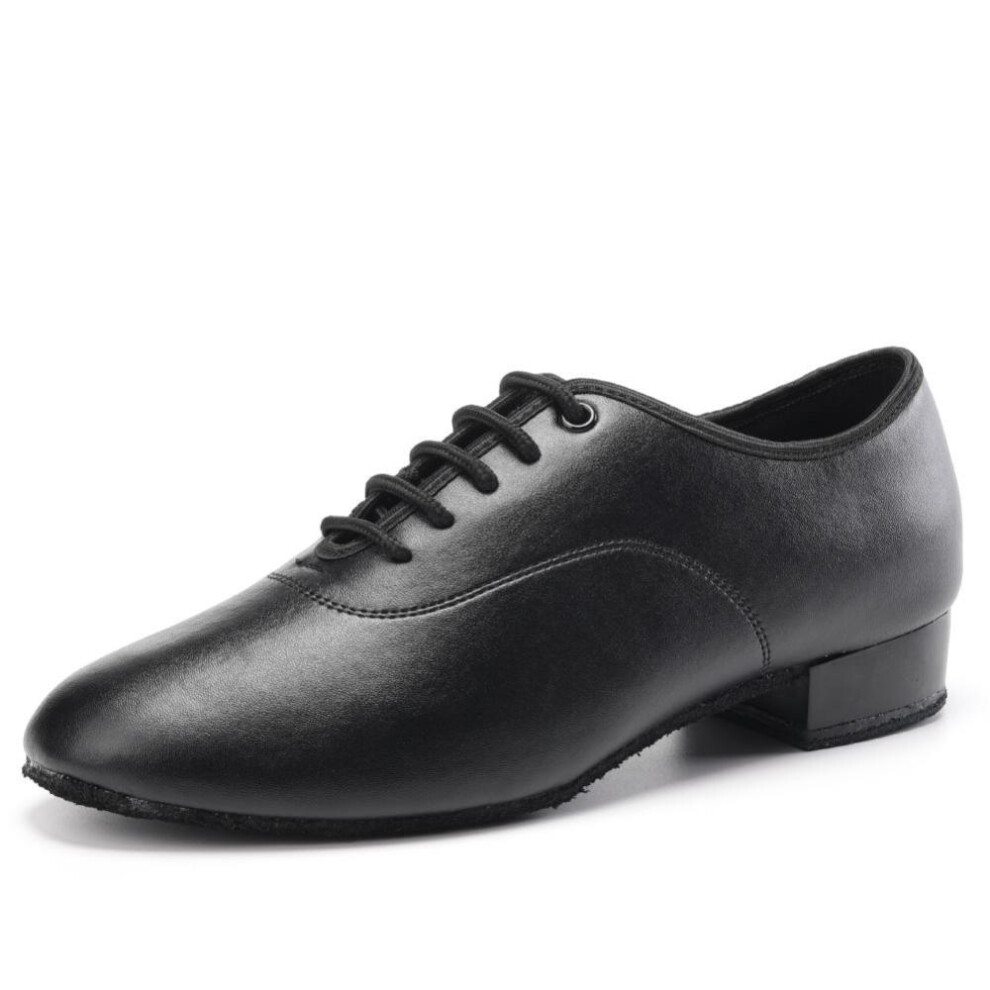 (matte black, 43) Men Leather Tango Modern Ballroom Dance Shoes Soft Sole  White Black Heeled 1 Inch