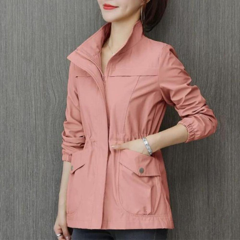 (pink, 4XL) Double Layer Women Windbreaker New Spring Autumn Short Coat Fashion Plus Size Stand-up Collar Ladies Jacket