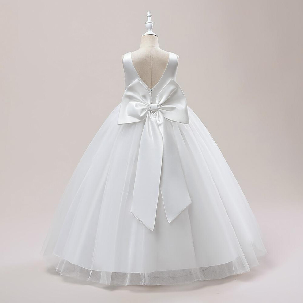 (white, 10) Big Bow Girls Bridesmaids Dress Long White Wedding Party Prom Pageant Princess Dresses First Communiom Formal Birthday Ball Gown